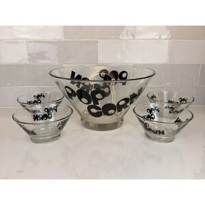 Vintage 1970s Wheaton Glass Popcorn Bowl and Four Individual Bowls